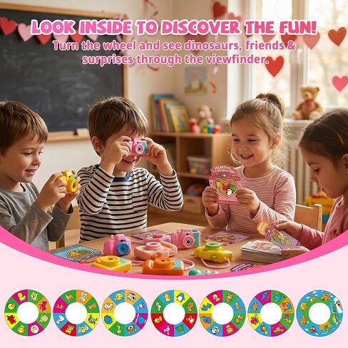 Valentines Day Cards for Kids School – 28 Pack Kids Viewfinder Toy Cameras with Greeting Cards, Classroom Exchange Valentine Gifts for Boys and Girls, Cards + Toys Bulk Set for School Valentine Party in Saudi Arabia