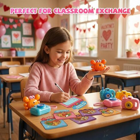 Valentines Day Cards for Kids School – 28 Pack Kids Viewfinder Toy Cameras with Greeting Cards, Classroom Exchange Valentine Gifts for Boys and Girls, Cards + Toys Bulk Set for School Valentine Party in Saudi Arabia