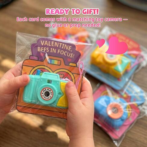 Valentines Day Cards for Kids School – 28 Pack Kids Viewfinder Toy Cameras with Greeting Cards, Classroom Exchange Valentine Gifts for Boys and Girls, Cards + Toys Bulk Set for School Valentine Party in Saudi Arabia