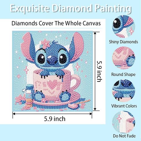 nekpiahu 6 Pack 5D Diamond Art Painting Kits for Kids Beginners, Full Drill Cute Cartoon Diamond Art Kits, DIY Big Gem Art for Children Ages 6-7-8-9-12, Home Wall Decor 6x6 Inch in Saudi Arabia