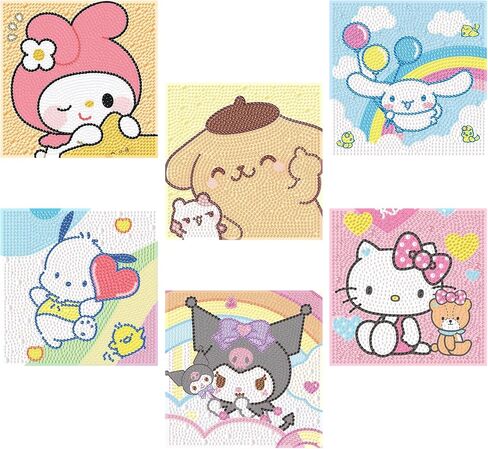 nekpiahu 6 Pack 5D Diamond Art Painting Kits for Kids Beginners, Full Drill Cute Cartoon Diamond Art Kits, DIY Big Gem Art for Children Ages 6-7-8-9-12, Home Wall Decor 6x6 Inch in Saudi Arabia