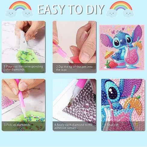 nekpiahu 6 Pack 5D Diamond Art Painting Kits for Kids Beginners, Full Drill Cute Cartoon Diamond Art Kits, DIY Big Gem Art for Children Ages 6-7-8-9-12, Home Wall Decor 6x6 Inch in Saudi Arabia