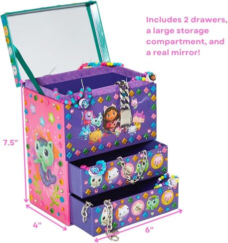 Dreamworks Gabby’s Dollhouse DIY Jewelry Box - Craft Kit Bundle with Mosaic Tiles, Adhesive Gems, and 3D Foam Sticker Plus More | Gabby's Dollhouse Arts and Crafts for Girls in Saudi Arabia