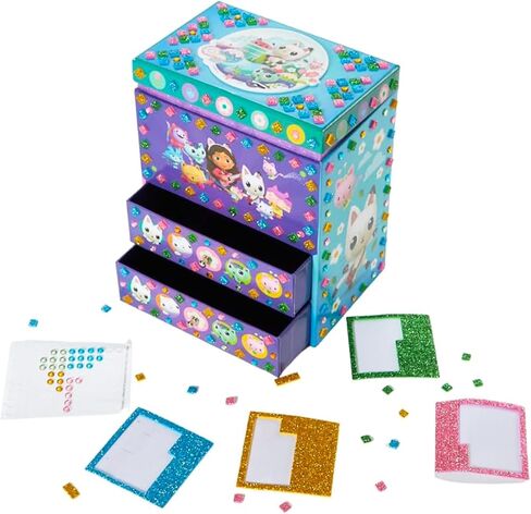 Dreamworks Gabby’s Dollhouse DIY Jewelry Box - Craft Kit Bundle with Mosaic Tiles, Adhesive Gems, and 3D Foam Sticker Plus More | Gabby's Dollhouse Arts and Crafts for Girls in Saudi Arabia
