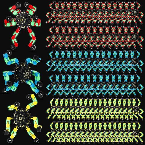 Junkin 100 Pcs Funny Sensory Fidget Toys Bulk, Transformable Chain Robot Finger Toy, Fidget Spinner Stress Relief Fingertip Gyro Mechanical Spiral Spinner, Party Favors Gifts for Adult Kids(Classic) in Kuwait