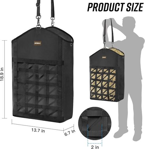 حقيبة قش تغذية بطيئة للغاية للخيول، 3 عبوات أكياس قش بتصميم أمامي شبكي، فتحة واسعة لسهولة التعبئة، نوعان من التعليق لإطعام الماعز والأغنام والحمير (3 أسود) in Kuwait