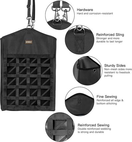 حقيبة قش تغذية بطيئة للغاية للخيول، 3 عبوات أكياس قش بتصميم أمامي شبكي، فتحة واسعة لسهولة التعبئة، نوعان من التعليق لإطعام الماعز والأغنام والحمير (3 أسود) in Kuwait