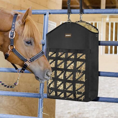 حقيبة قش تغذية بطيئة للغاية للخيول، 3 عبوات أكياس قش بتصميم أمامي شبكي، فتحة واسعة لسهولة التعبئة، نوعان من التعليق لإطعام الماعز والأغنام والحمير (3 أسود) in Kuwait