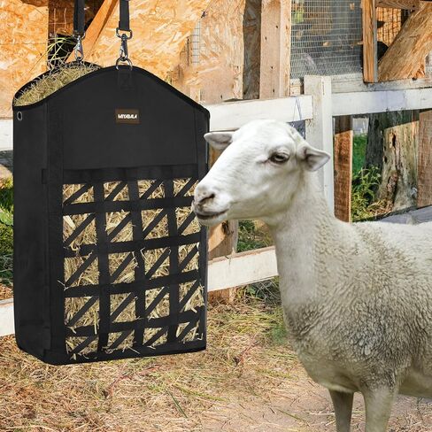 حقيبة قش تغذية بطيئة للغاية للخيول، 3 عبوات أكياس قش بتصميم أمامي شبكي، فتحة واسعة لسهولة التعبئة، نوعان من التعليق لإطعام الماعز والأغنام والحمير (3 أسود) in Kuwait