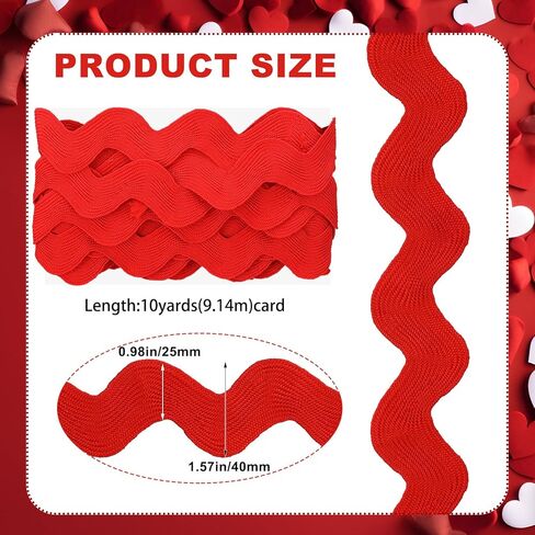 10 Yard 1.58 Inch Wave Bending Fringe Red Ribbon Jumbo Wavy Edge Ribbon RIC Rac Trim Fabric Trim Zig Zag for Sewing Making Wedding Dress Party Gift Wrapping in Saudi Arabia