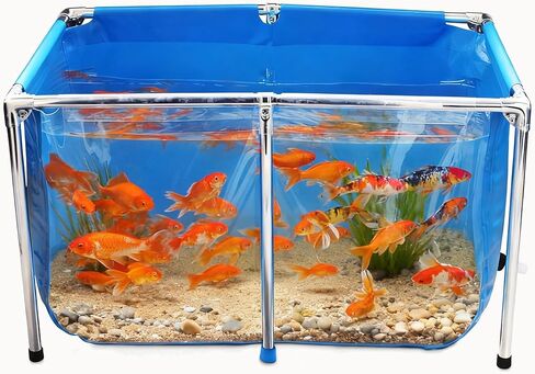 بركة أسماك PVC، حوض أسماك فوق الأرض، بركة سمكة ذهبية/بركة كوي مع لوحة عرض شفافة، حوض سمك قماشي خارجي مع إطار من الفولاذ المقاوم للصدأ وصمام تصريف للخارج، 47.2 * 31.5 * 23.6 بوصة، 152 جالون in Kuwait