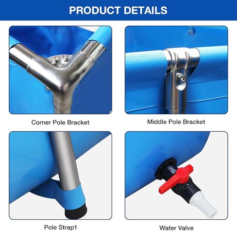 بركة أسماك PVC، حوض أسماك فوق الأرض، بركة سمكة ذهبية/بركة كوي مع لوحة عرض شفافة، حوض سمك قماشي خارجي مع إطار من الفولاذ المقاوم للصدأ وصمام تصريف للخارج، 47.2 * 31.5 * 23.6 بوصة، 152 جالون in Kuwait