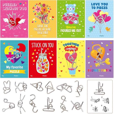 Fancy Land 24 Pack Valentines Gifts for Kids Classroom Metal Puzzles Brain Teasers Kids Valentines Day Cards for School Exchange Gifts Party Favors in Saudi Arabia