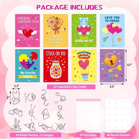 Fancy Land 24 Pack Valentines Gifts for Kids Classroom Metal Puzzles Brain Teasers Kids Valentines Day Cards for School Exchange Gifts Party Favors in Saudi Arabia