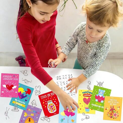 Fancy Land 24 Pack Valentines Gifts for Kids Classroom Metal Puzzles Brain Teasers Kids Valentines Day Cards for School Exchange Gifts Party Favors in Saudi Arabia