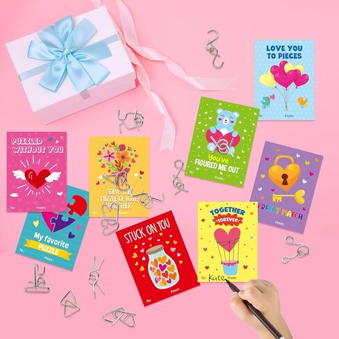 Fancy Land 24 Pack Valentines Gifts for Kids Classroom Metal Puzzles Brain Teasers Kids Valentines Day Cards for School Exchange Gifts Party Favors in Saudi Arabia