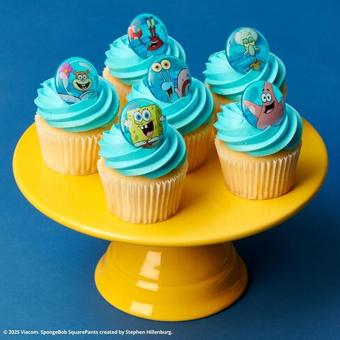 DecoPac SpongeBob SquarePants Rings, SpongeBob Cupcake Toppers Featuring SpongeBob, Patrick, Gary, Mr. Krabs, Sandy Cheeks, And Squidward - 24 Pack in Saudi Arabia