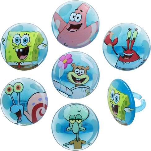 DecoPac SpongeBob SquarePants Rings, SpongeBob Cupcake Toppers Featuring SpongeBob, Patrick, Gary, Mr. Krabs, Sandy Cheeks, And Squidward - 24 Pack in Saudi Arabia