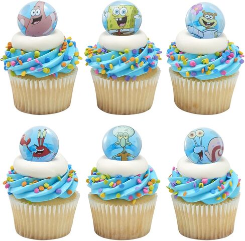 DecoPac SpongeBob SquarePants Rings, SpongeBob Cupcake Toppers Featuring SpongeBob, Patrick, Gary, Mr. Krabs, Sandy Cheeks, And Squidward - 24 Pack in Saudi Arabia