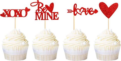 Ercaido 48 حزمة من أغطية الكب كيك باللون الأحمر اللامع لعيد الحب السعيد Love Xoxo Be Mine Cupcake Picks لعيد الحب وحفلات الزفاف والخطوبة وحفلات الزفاف وحفلات الزفاف وديكورات الكيك in Saudi Arabia