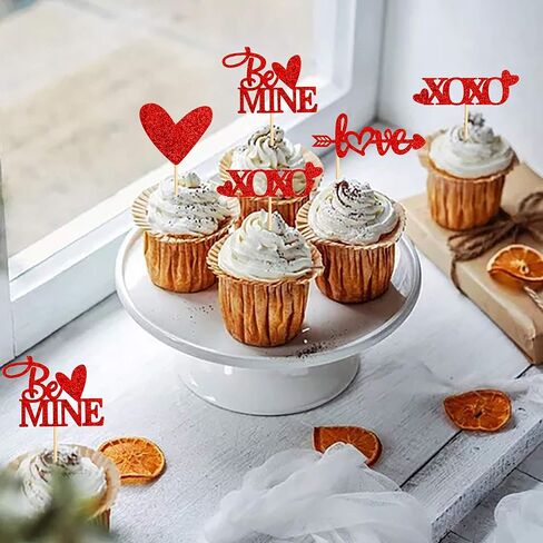 Ercaido 48 حزمة من أغطية الكب كيك باللون الأحمر اللامع لعيد الحب السعيد Love Xoxo Be Mine Cupcake Picks لعيد الحب وحفلات الزفاف والخطوبة وحفلات الزفاف وحفلات الزفاف وديكورات الكيك in Saudi Arabia