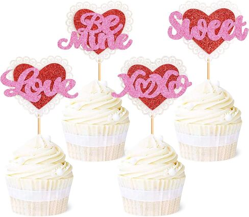 Ercaido 48 حزمة من أغطية الكب كيك باللون الأحمر اللامع لعيد الحب السعيد Love Xoxo Be Mine Cupcake Picks لعيد الحب وحفلات الزفاف والخطوبة وحفلات الزفاف وحفلات الزفاف وديكورات الكيك in Saudi Arabia