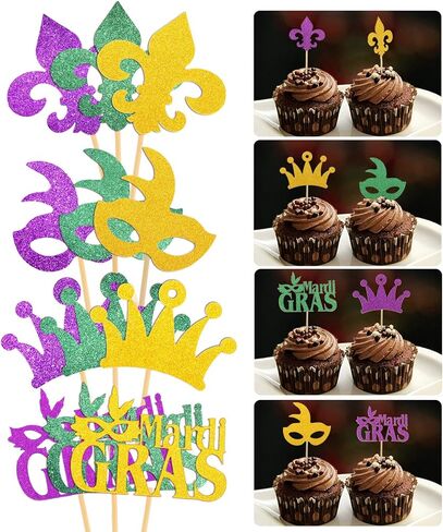 48 قطعة من أغطية الكب كيك اللامعة من Mardi Gras لتزيين الوجه وأغطية الكب كيك من أجل حفلة تنكرية Mardi Gras وحفلات أعياد الميلاد in Kuwait