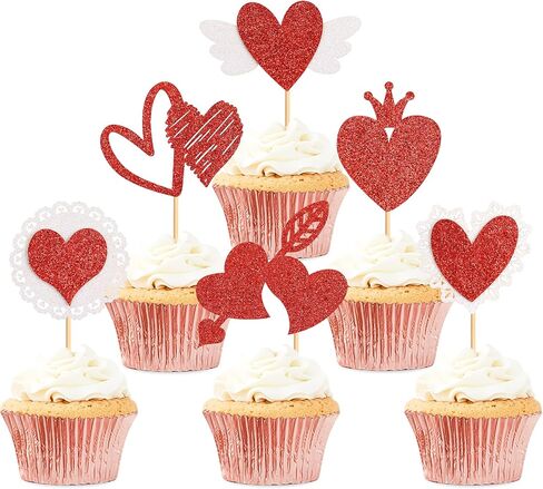 Ercaido 48 حزمة من أغطية الكب كيك باللون الأحمر اللامع لعيد الحب السعيد Love Xoxo Be Mine Cupcake Picks لعيد الحب وحفلات الزفاف والخطوبة وحفلات الزفاف وحفلات الزفاف وديكورات الكيك in Saudi Arabia