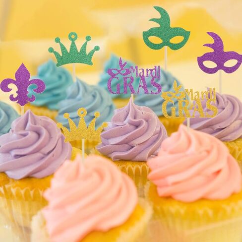 48 قطعة من أغطية الكب كيك اللامعة من Mardi Gras لتزيين الوجه وأغطية الكب كيك من أجل حفلة تنكرية Mardi Gras وحفلات أعياد الميلاد in Kuwait