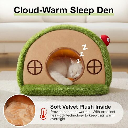 Cat Bed for Indoor Cats - Cute Cat Bed Cave, Tree Hole Cat House Tent for Kittens and Small Pets with Removable Washable Cushion & Anti-Slip Bottom, Enclosed Kitten Bed Hideaway in Kuwait