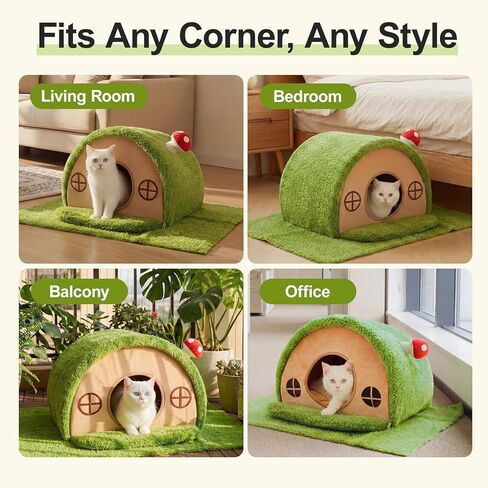 Cat Bed for Indoor Cats - Cute Cat Bed Cave, Tree Hole Cat House Tent for Kittens and Small Pets with Removable Washable Cushion & Anti-Slip Bottom, Enclosed Kitten Bed Hideaway in Kuwait