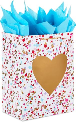 Hallmark 13" Large Kraft Valentine's Day Gift Bags (4 Bags, 2 Designs: Happy Heart Day, Rustic Hearts) for Kids, Adults, Galentine's Day, Weddings in Saudi Arabia