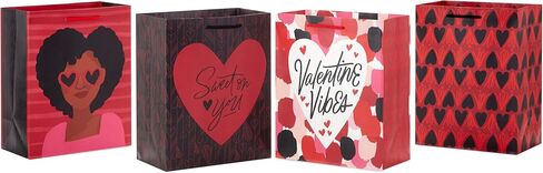 Hallmark 13" Large Kraft Valentine's Day Gift Bags (4 Bags, 2 Designs: Happy Heart Day, Rustic Hearts) for Kids, Adults, Galentine's Day, Weddings in Kuwait