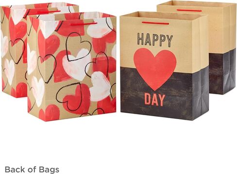 Hallmark 13" Large Kraft Valentine's Day Gift Bags (4 Bags, 2 Designs: Happy Heart Day, Rustic Hearts) for Kids, Adults, Galentine's Day, Weddings in Kuwait