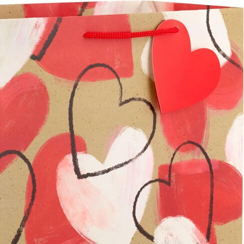 Hallmark 13" Large Kraft Valentine's Day Gift Bags (4 Bags, 2 Designs: Happy Heart Day, Rustic Hearts) for Kids, Adults, Galentine's Day, Weddings in Kuwait