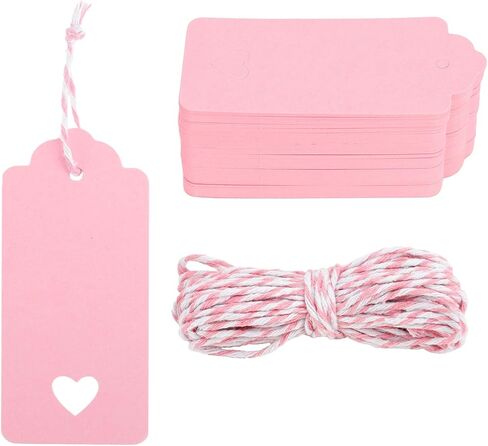 Valentines Gift Tags, 100 PCS Gift Tags with String Attached, Pink Valentines Day Tag, Blank Hang Paper Labels Tag for Valentine's Day Mother's Day Wedding Birthday Gifts Wrapping Arts and DIY Crafts in Saudi Arabia
