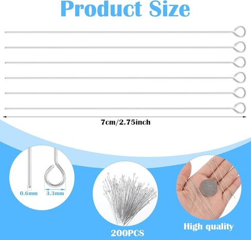 400 قطعة دبابيس لصنع المجوهرات، 70 مم/2.76 بوصة دبابيس رأس لصنع المجوهرات، دبابيس رأس لصناعة المجوهرات DIY حرفية خرز حلق قلادة قلادة سوار صنع in Kuwait