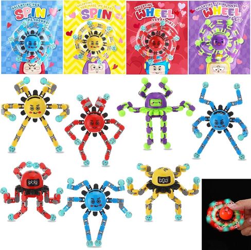 ShinyRelief 24 Pcs Valentine's Gifts for Kids Classroom Valentine Cards with Transformable Fidget Spinner Toys and Bags Glow in The Dark DIY Robot Spinner Party Favors for School Classroom Gifts in Saudi Arabia