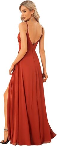 Ever-Pretty Women's Summer Spaghetti Strap V Neck Chiffon Formal Wedding Bridesmaid Split Maxi Dress 0128B in Saudi Arabia
