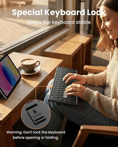 مجموعة لوحة مفاتيح وماوس قابلة للطي، USB A+Type C+Bluetooth1&2 (4 في 1) اتصال لاسلكي، تصميم محمول كامل الحجم قابل للطي وقابل لإعادة الشحن مع قفل لوحة المفاتيح للمنزل/المكتب/سفر العمل - أسود in Kuwait