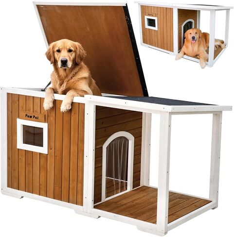 Dog House Outdoor, 59" Insulated Dog Houses, Weatherproof Outdoor Dog House Insulated with Elevated Floor and Openable Roof, Wooden Dog Houses Large in Saudi Arabia