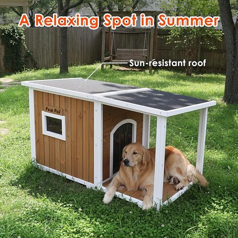 Dog House Outdoor, 59" Insulated Dog Houses, Weatherproof Outdoor Dog House Insulated with Elevated Floor and Openable Roof, Wooden Dog Houses Large in Saudi Arabia