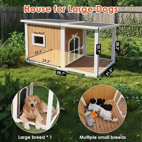 Dog House Outdoor, 59" Insulated Dog Houses, Weatherproof Outdoor Dog House Insulated with Elevated Floor and Openable Roof, Wooden Dog Houses Large in Saudi Arabia