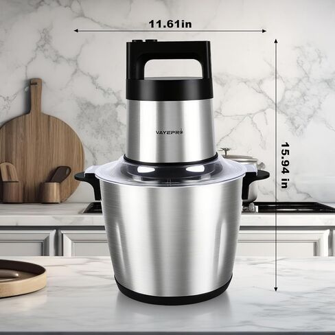 خلاطات كهربائية سعة كبيرة 24 كوب من Vayepro، خلاطات طعام كهربائية مع وعاء من الفولاذ المقاوم للصدأ، سرعتان، 4 شفرات وملعقة ثنائية المستوى، معالج طعام 6 لتر 800 وات للحوم والبصل والخضروات والفواكه in Kuwait