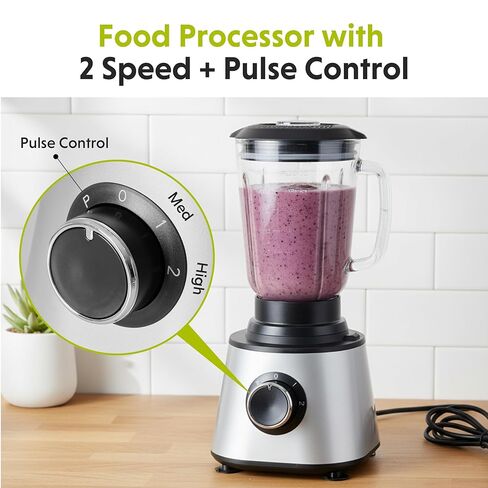 Simple Deluxe Food Processor Blender Combo, 300W Electric Food Processor for Slicing, Dough, Vegetables, 6 Cup Chopper for Meat and Puree, 2 Speeds Adjustable, Safety Lock with 1.5L Glass Jar, Black in Kuwait