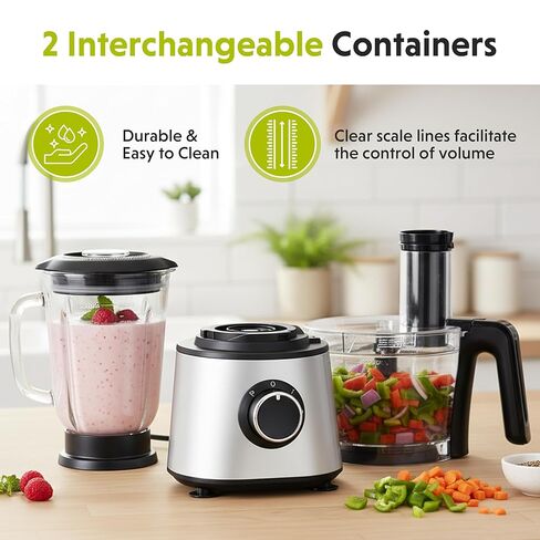 Simple Deluxe Food Processor Blender Combo, 300W Electric Food Processor for Slicing, Dough, Vegetables, 6 Cup Chopper for Meat and Puree, 2 Speeds Adjustable, Safety Lock with 1.5L Glass Jar, Black in Kuwait