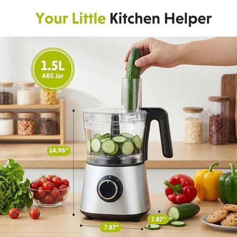 Simple Deluxe Food Processor Blender Combo, 300W Electric Food Processor for Slicing, Dough, Vegetables, 6 Cup Chopper for Meat and Puree, 2 Speeds Adjustable, Safety Lock with 1.5L Glass Jar, Black in Kuwait