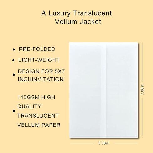 Vellum Jackets for 5x7 Invitations, Pre-Folded Invitation Sleeves 110GSM Vellum Paper 5x7 Translucent Paper Jackets for Wedding Wraps, Envelope Liners, Greeting Cards, Birthday (20) in Saudi Arabia