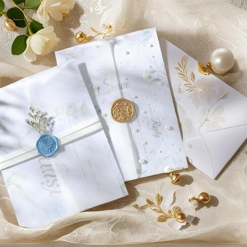 Vellum Jackets for 5x7 Invitations, Pre-Folded Invitation Sleeves 110GSM Vellum Paper 5x7 Translucent Paper Jackets for Wedding Wraps, Envelope Liners, Greeting Cards, Birthday (20) in Saudi Arabia