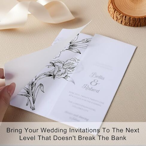 Vellum Jackets for 5x7 Invitations, Pre-Folded Invitation Sleeves 110GSM Vellum Paper 5x7 Translucent Paper Jackets for Wedding Wraps, Envelope Liners, Greeting Cards, Birthday (20) in Saudi Arabia